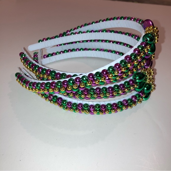 NEW Mardi Gras Beaded Bow Headband New Orleans Parade Coquette Hair Accessories - Picture 5 of 12